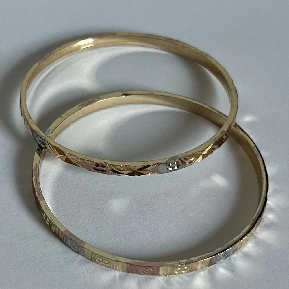 Set of Two Mini Rose Gold & Silver Bangle Metal Bracelet for Toddler Child Baby